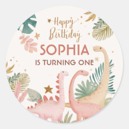 Snygg Rosa Dino Runt Klistermärke