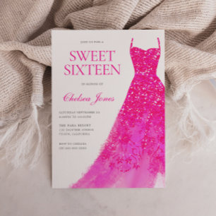 Snygg Rosa Dress Sweet sixteen 16 Party Inbjudningar
