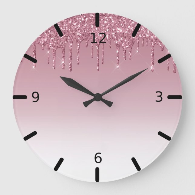 Snygg Rosa Dripping Glitter Stor Klocka (Framsida)