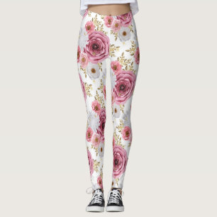 Snygg Rosa färg med blommigt Ro Leggings