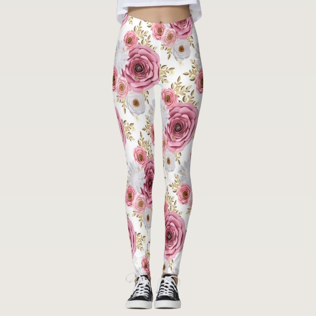 Snygg Rosa färg med blommigt Ro Leggings (Framsida)