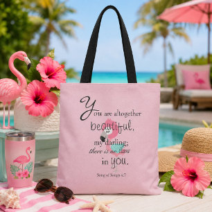Snygg Rosa Flamingo Bibelvers Tygkasse