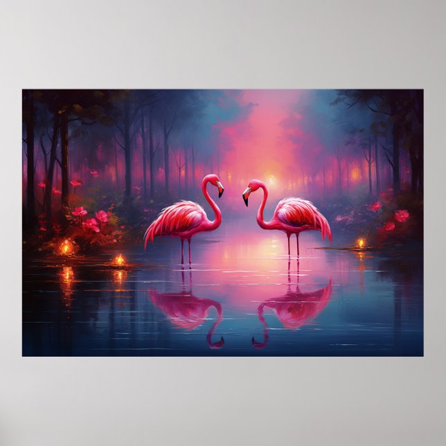 Snygg Rosa Flamingo Bird Poster (Framsidan)
