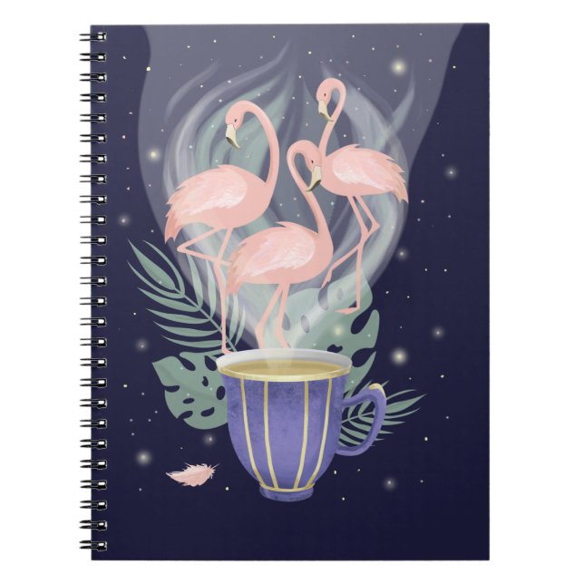 Snygg Rosa Flamingo Exotic Tea Time Anteckningsbok (Framsidan)