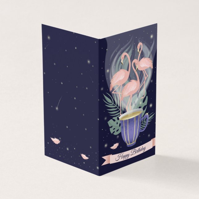 Snygg Rosa Flamingo Exotic Tea Time Kort (Utsida)