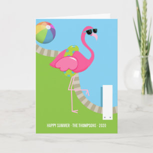 Snygg Rosa Flamingo Sommar Familjefoto Hälsning Helgkort