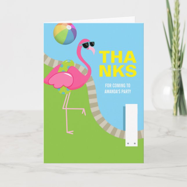 Snygg Rosa Flamingo Sommar Pool Födelsedagsfest Tack Kort (Framsida)