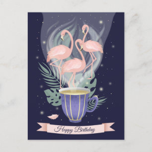 Snygg Rosa Flamingo Tea Time Vykort