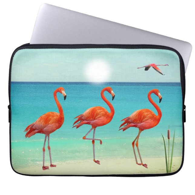 Snygg Rosa Flamingos på stranden Laptop Fodral (Framsidan)