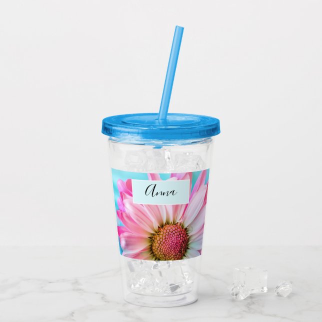 Snygg Rosa Flower Close Up Photo Acrylic Tumb Take Away Mugg (Baksida Ice)