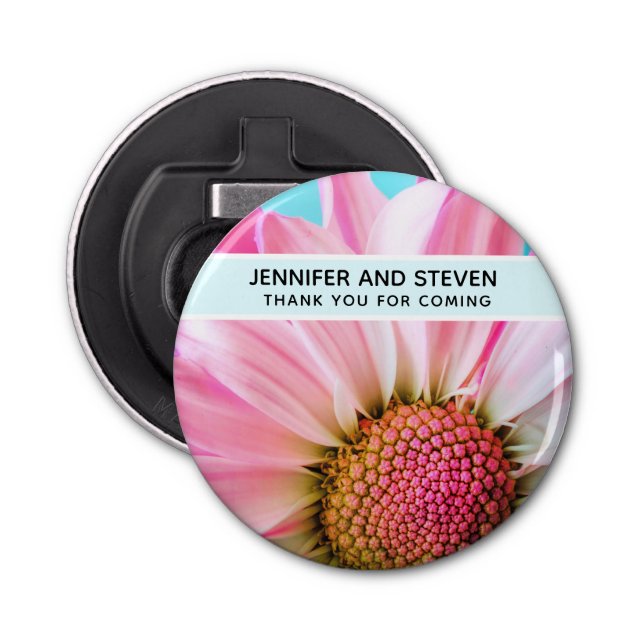 Snygg Rosa Flower Close Up Photo Bröllop Flasköppnare (Framsidan)