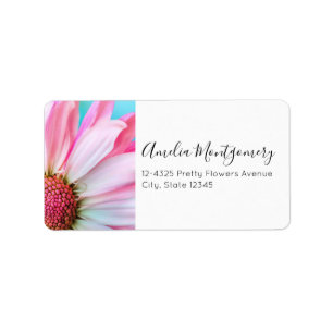 Snygg Rosa Flower Close Up Photo Label Adressetikett