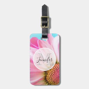 Snygg Rosa Flower Close Up Photo Monogram Bagagebricka