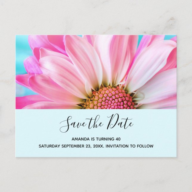 Snygg Rosa Flower Close Up Photo Save Date Inbjudan Vykort (Framsida)