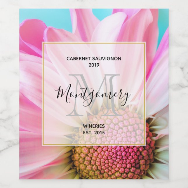 Snygg Rosa Flower Close Up Photo Vin Skapar Vinflaska Etikett (Singel etikett)