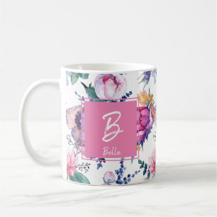 Snygg Rosa Flower Frimärke Girl Birthday Kaffemugg