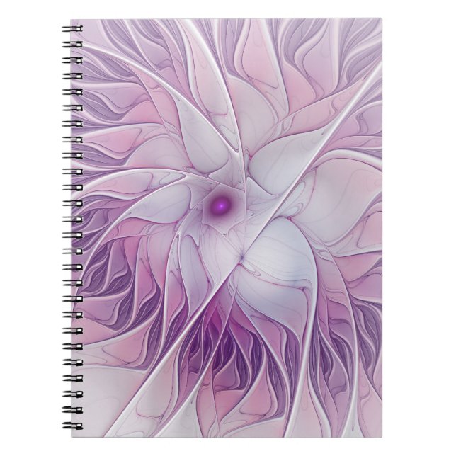 Snygg Rosa Flower Modern Abstrakt Fractal Art Anteckningsbok (Framsidan)