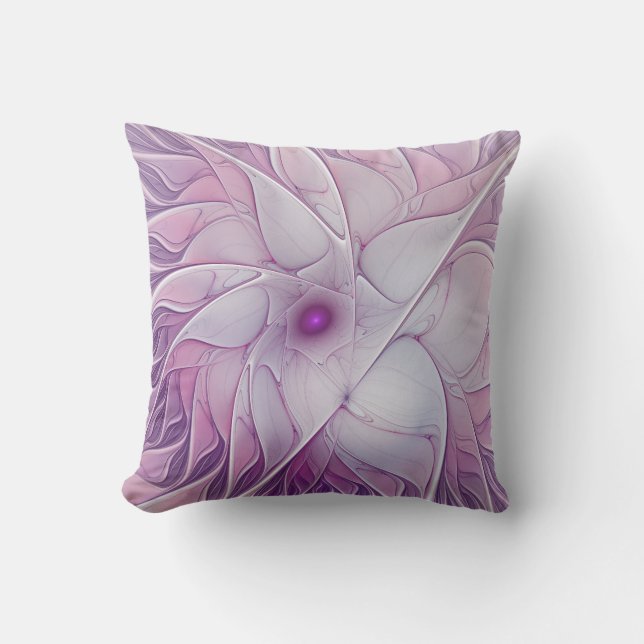 Snygg Rosa Flower Modern Abstrakt Fractal Art Kudde (Framsida)