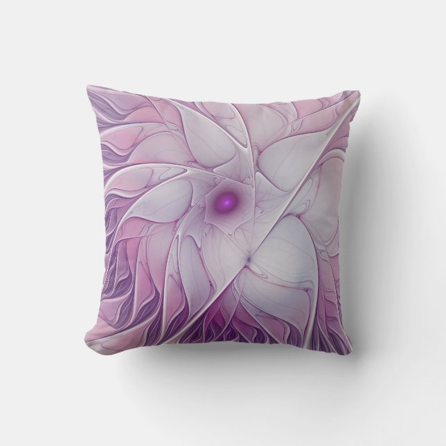 Snygg Rosa Flower Modern Abstrakt Fractal Art Kudde (Framsida)