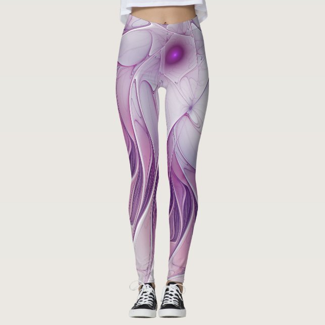 Snygg Rosa Flower Modern Abstrakt Fractal Art Leggings (Framsida)