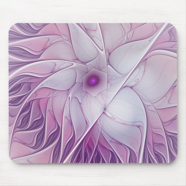 Snygg Rosa Flower Modern Abstrakt Fractal Art Musmatta (Framsidan)