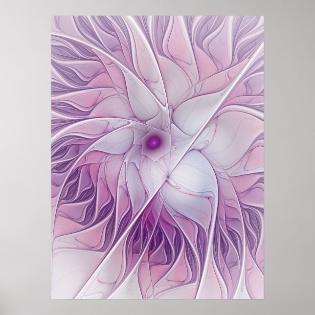Snygg Rosa Flower Modern Abstrakt Fractal Art Poster (Framsidan)
