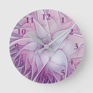 Snygg Rosa Flower Modern Abstrakt Fractal Art Rund Klocka