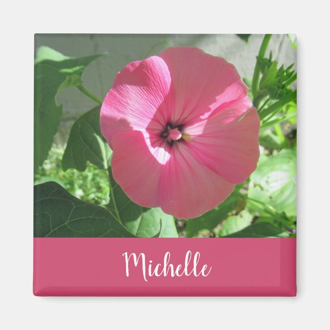 Snygg Rosa Flower Photo Namn Magnet (Framsidan)