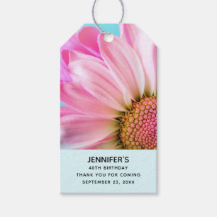 Snygg Rosa Flower stäng upp foto på födelsedagen Presentetikett