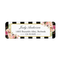 Snygg Rosa Flowers Classic Black White Rand