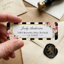 Snygg Rosa Flowers Classic Black White Rand