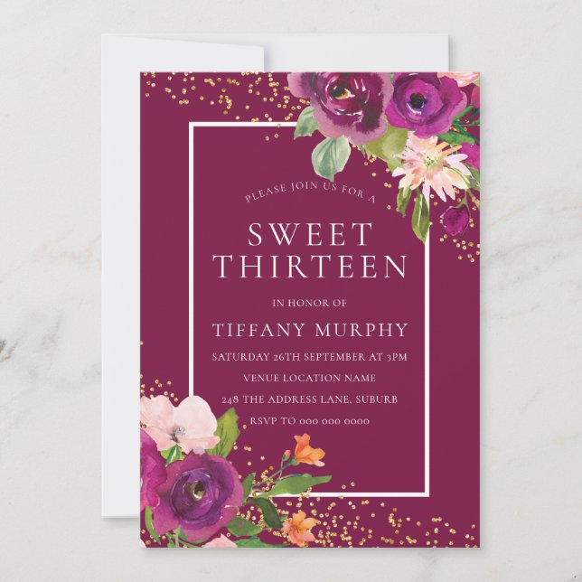 Snygg Rosa Flowers Girls 13:e Födelsedagsfesten Inbjudningar (Framsida)