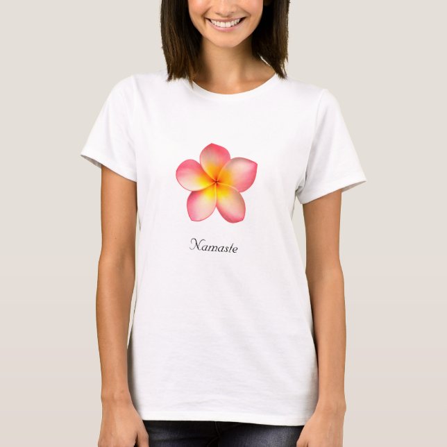 Snygg Rosa Frangipani Plumeria Flower T-Shirt (Framsida)