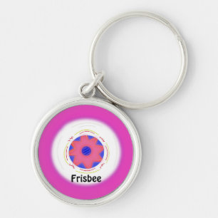 Snygg rosa frisbeedesign rund silverfärgad nyckelring