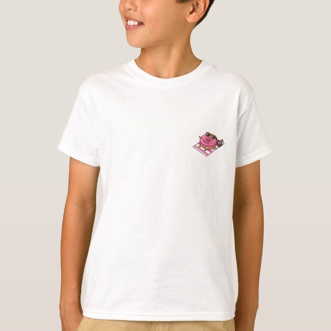 Snygg rosa glaserad munk solbadar strand barn t shirt (Framsida)