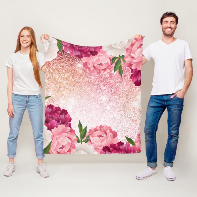 Snygg Rosa Glitter Blommigt Fleecefilt (På plats)