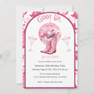 Snygg Rosa & Glitter Cowgirl Födelsedagsinbjudan Inbjudningar