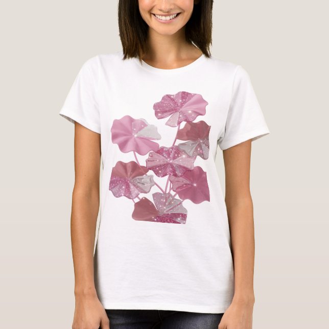 Snygg Rosa GLITTRANDE BLOMMOR Tee (Framsida)