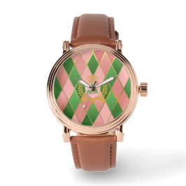 Snygg Rosa Grön Argyle Monogrammerad Armbandsur