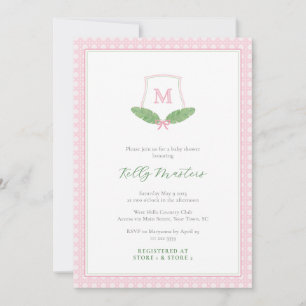 Snygg rosa grön monogram käpp Baby Girl Shower Inbjudningar