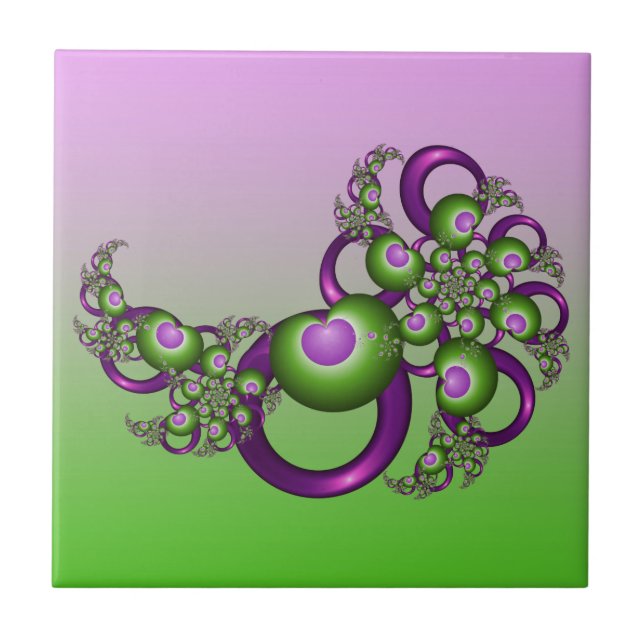 Snygg Rosa Grönt Hjärtar Modern Abstrakt Fractal Kakelplatta (Framsidan)