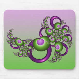 Snygg Rosa Grönt Hjärtar Modern Abstrakt Fractal Musmatta