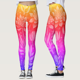Snygg rosa gul gradient trädgård suckulenter flora leggings