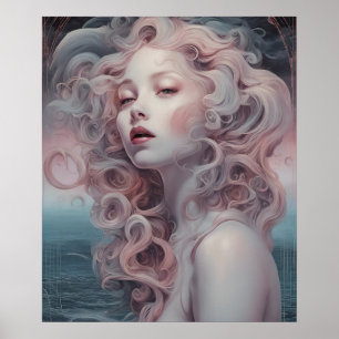 Snygg Rosa Hair-Sjöjungfru Poster