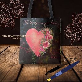 Snygg Rosa Heart Black Tote Bag Tygkasse