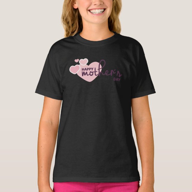 Snygg Rosa Hearts Lycklig Mors dag Ringer Shirt Tee (Framsida)