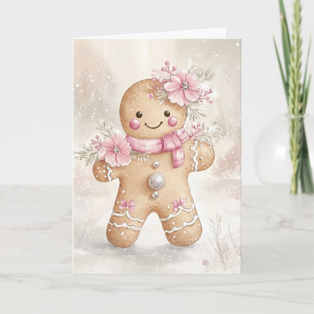 Snygg Rosa Jul Gingertea Cookie Blank Tack Kort (Framsida)