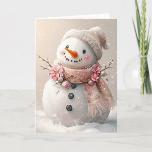 Snygg Rosa jul Snögubbe Blank Tack Kort