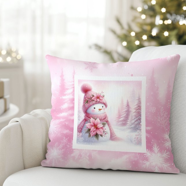 Snygg rosa jul-tomte pastell vinter kudde för barn (Fancy Pinkmas Snowman Pastel Winter Kids Pillow)