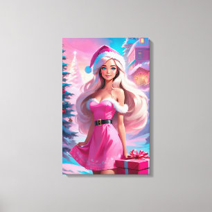Snygg Rosa Julflicka 01 Canvastryck